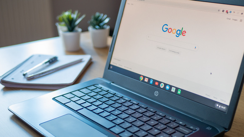 Chromebook open on table