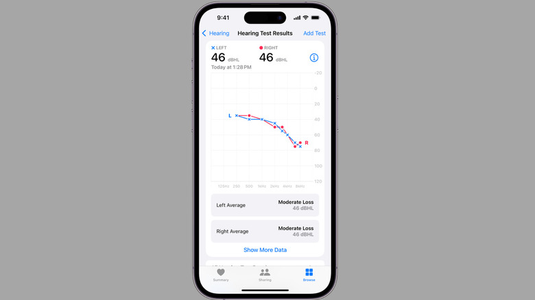 iPhone showing hearing test results