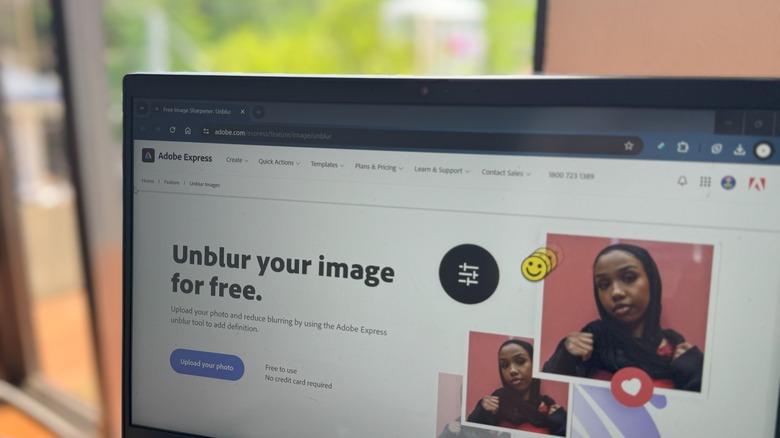 Adobe Express image sharpener on laptop