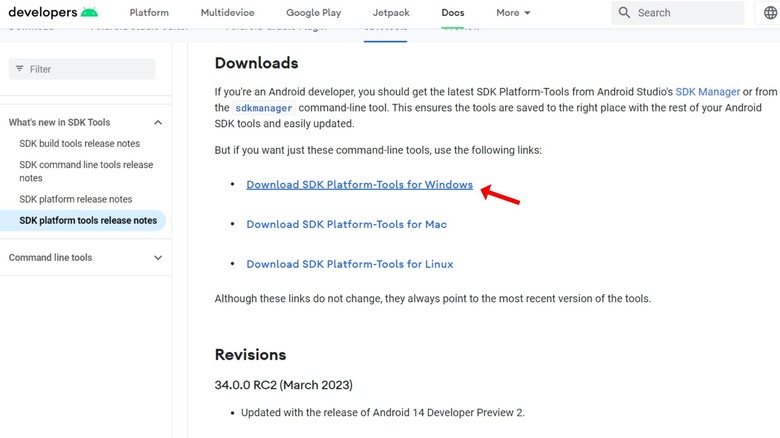 ADB app download page