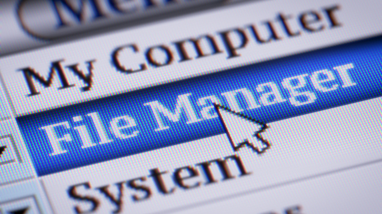 file manager menu computer screen