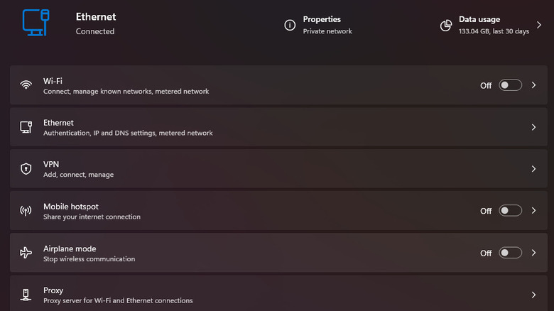 Windows 11 Network & internet settings