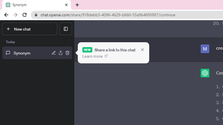 shared links feature on chatgpt