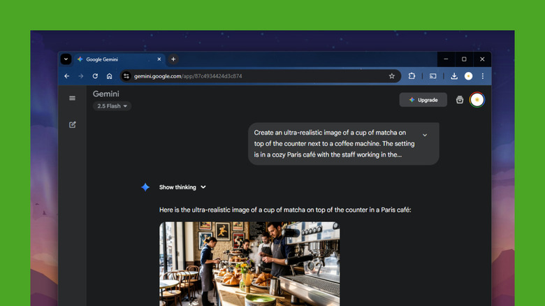 Google Gemini chatbox with sample prompt with details and result