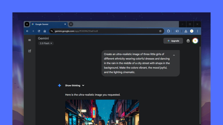 Google Gemini chatbox with sample prompt with details
