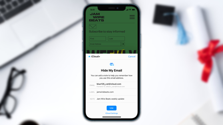 Hide My Email option on an iPhone