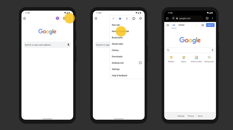 opening Incognito mode steps android