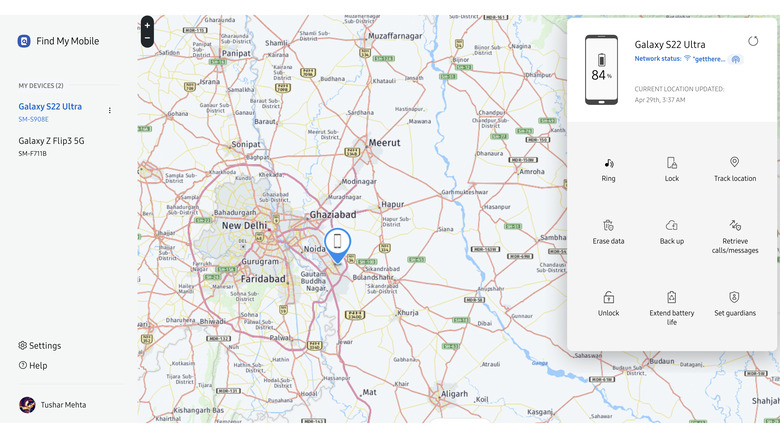 Samsung Find My Mobile interface