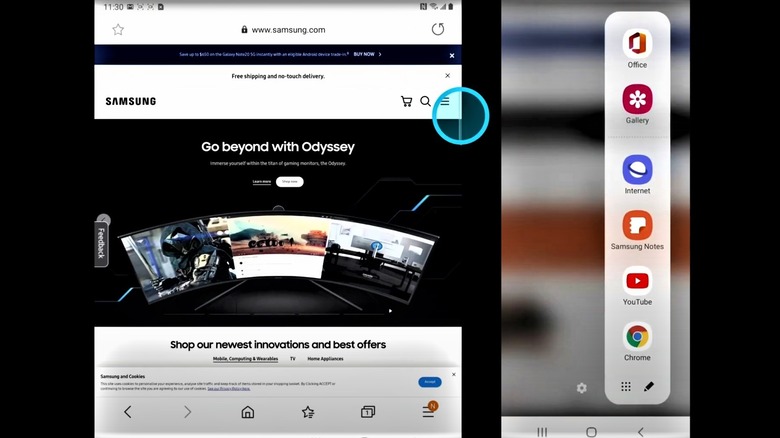 Opening the Samsung multi window tray demonstration