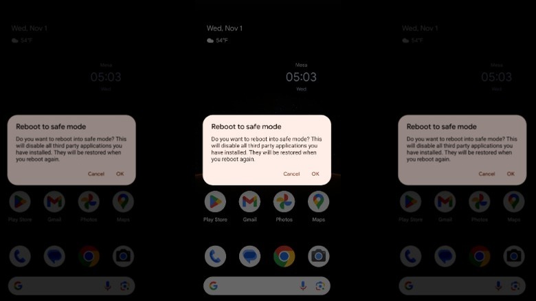 Google pixel reboot to safe mode screen
