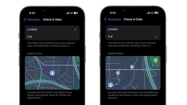 iPhone Check In data sharing options