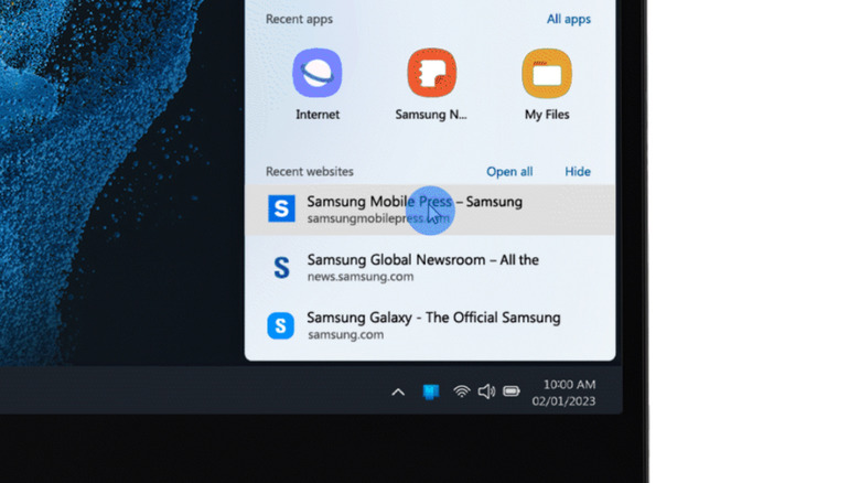 Samsung Recent Websites feature on screen
