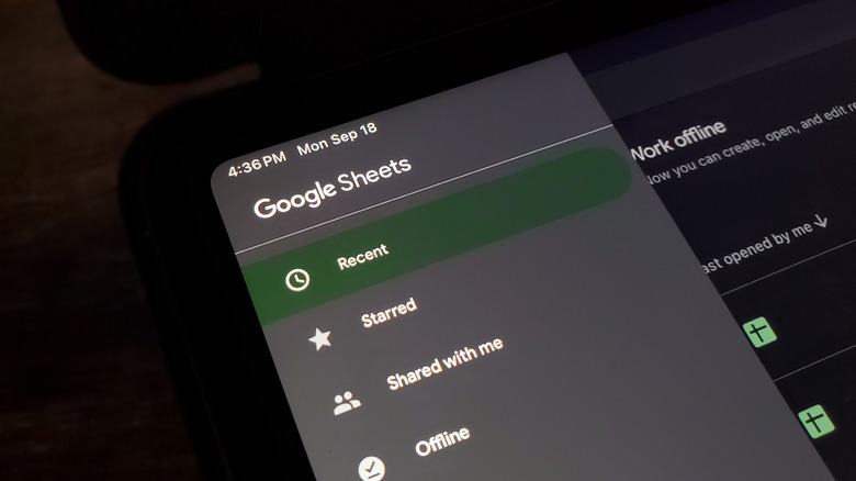 google sheets menu
