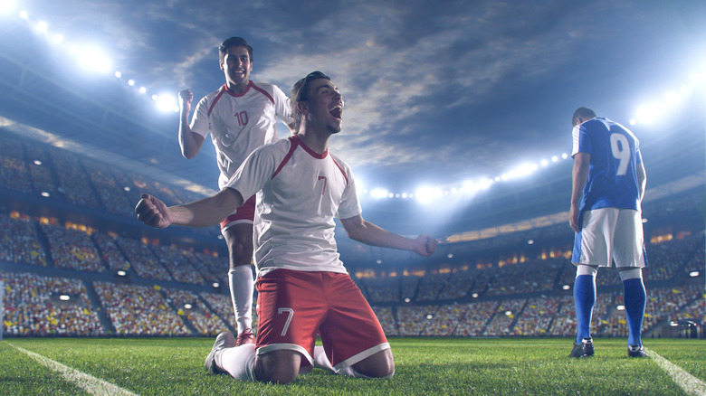 Soccer players celebrating