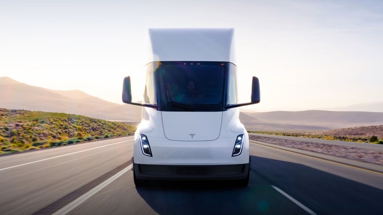 A Tesla semi truck on the highway