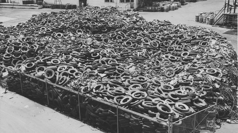 Massive heap of tires collected at WW2 rubber drive in Los Angeles.