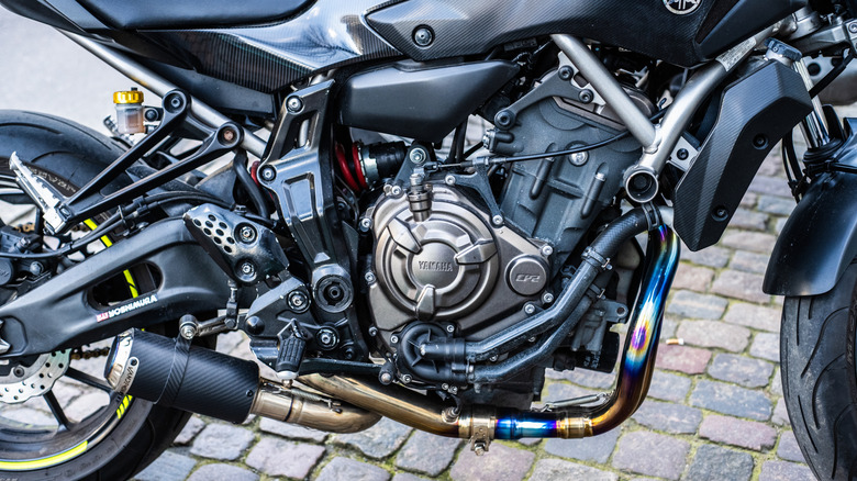 Engine of a Yamaha motorcycle