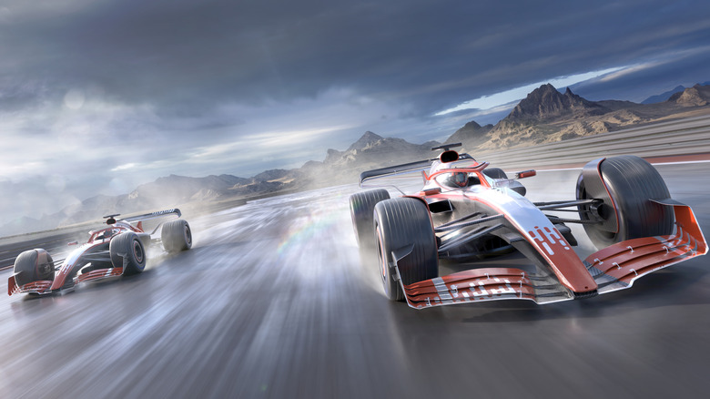 Race cars as seen in a video game