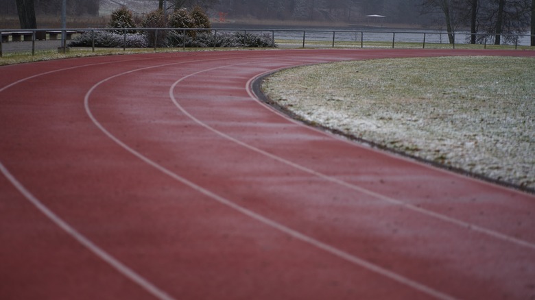 Red running track at park