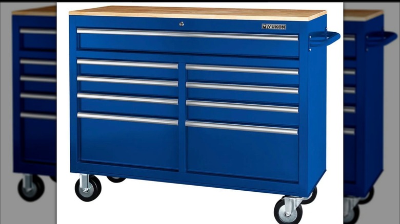 Blue Yukon 46-inch 9-Drawer Mobile Storage Cabinet with Solid Wood Top
