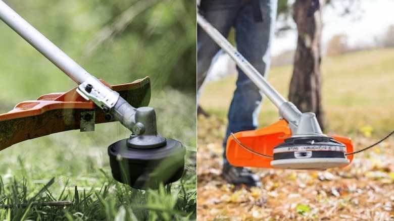 Side-by-side of Husqvarna and Stihl weed eaters