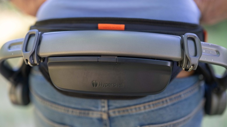 The back of the Hypershell Pro X with its battery pack attached.