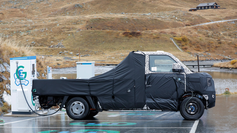 Hyundai Porter EV charging on a mountain road