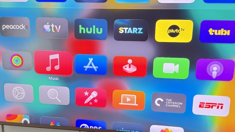Apple TV homescreen with Music app selected