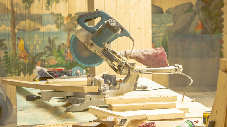 miter saw in a workshop