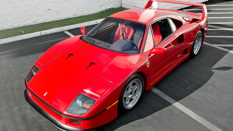 Top-down view of Ferrari F40 in a parking lot
