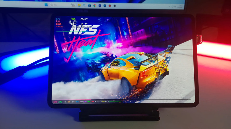 An Android tablet playing a PC game