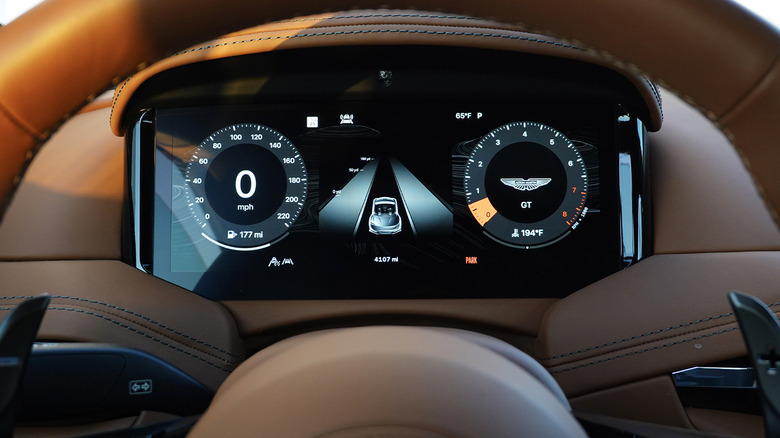 Aston Martin DB12 Volante Apple CarPlay Ultra traditional gauge cluster
