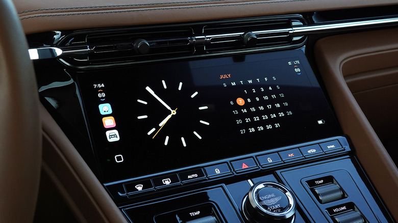 Aston Martin DB12 Volante Apple CarPlay Ultra analog clock and calendar widgets