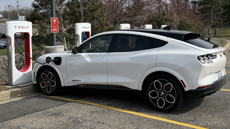 Ford Mustang Mach-E plugged into Supercharger