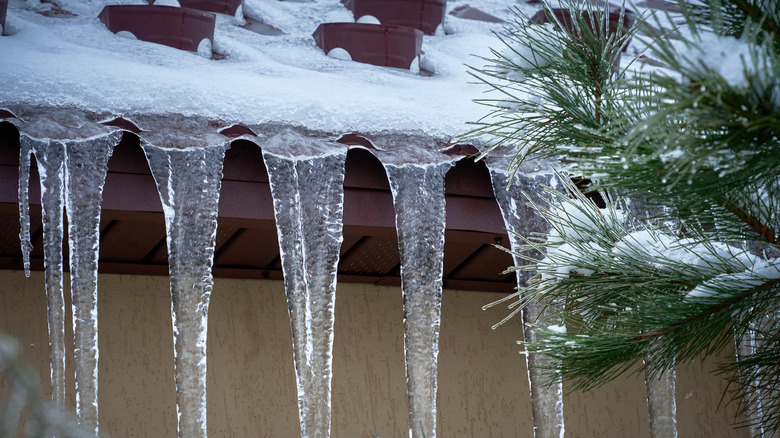 Beautiful icicles cascading from a roof