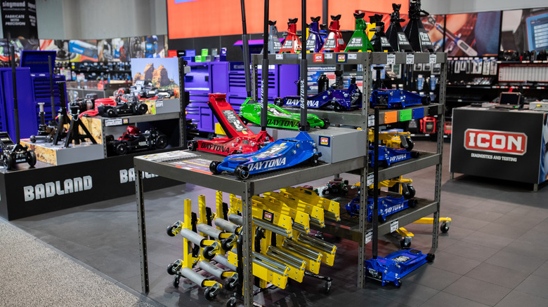 Floor jacks displayed at SEMA 2025 booth