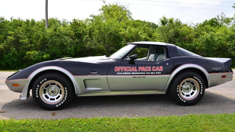 The 1978 Silver Anniversary Edition Corvette in Official Pace Car livery.