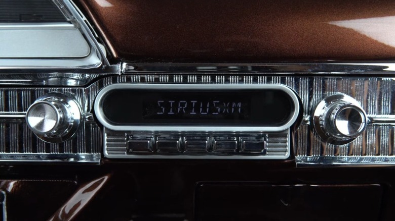 RetroSound radio installed in a car dashboard and tuned to SiriusXM