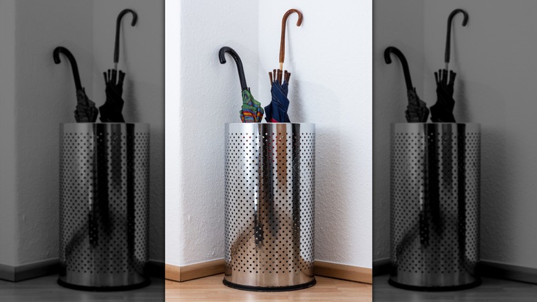 an umbrella storage bin
