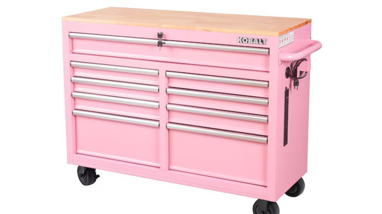 Kobalt pink 9-Drawer Rolling Wood Work Bench