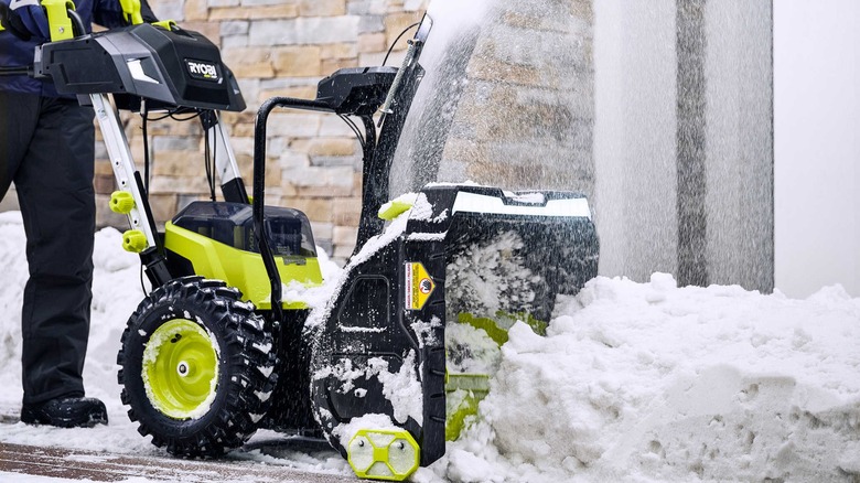 Ryobi snow blower in use