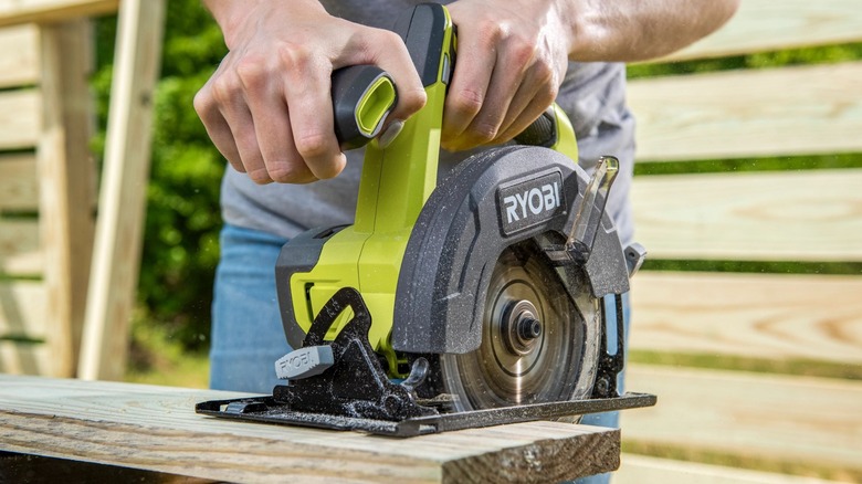 Ryobi cordless circular saw in use