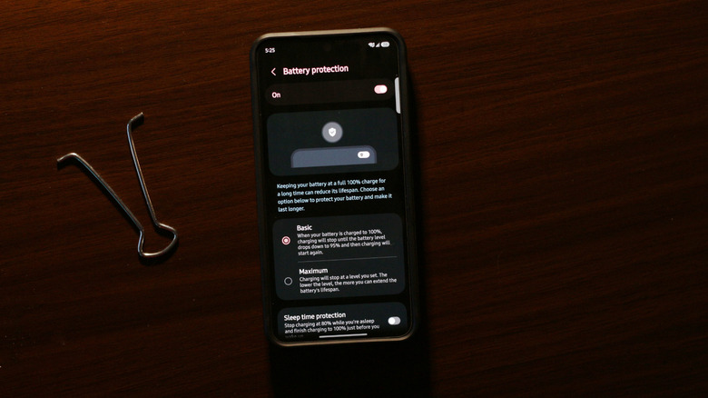 Battery protection options on a Samsung phone