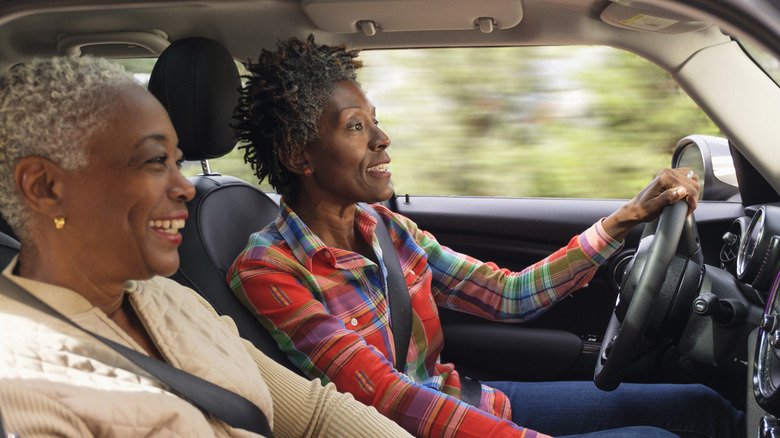 Two women driving in car