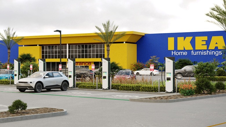 Electric car charging outside IKEA store