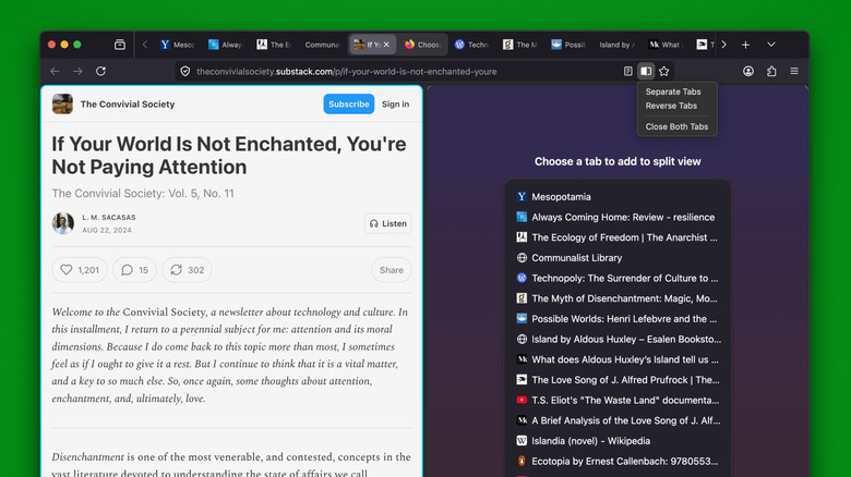 Firefox window over a green background