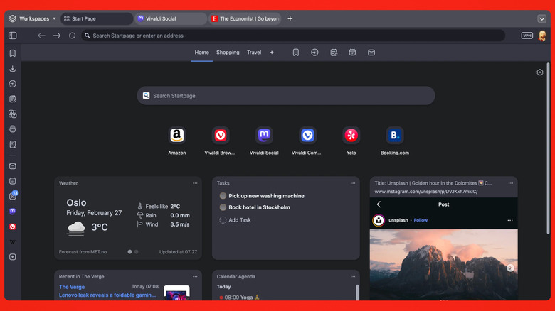 Vivaldi desktop Browser on a red background
