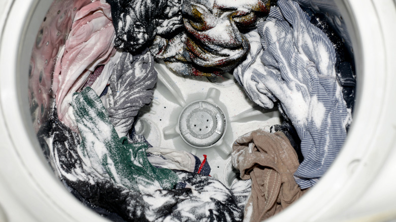 Overhead shot of a top loading impeller styled washing machine