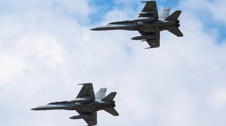 Boeing fighter jets flying