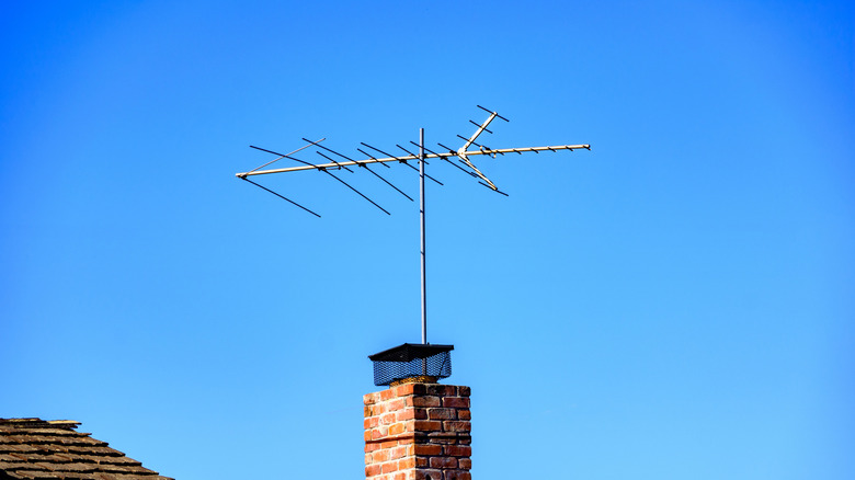 A TV antenna mounted on a rooftop